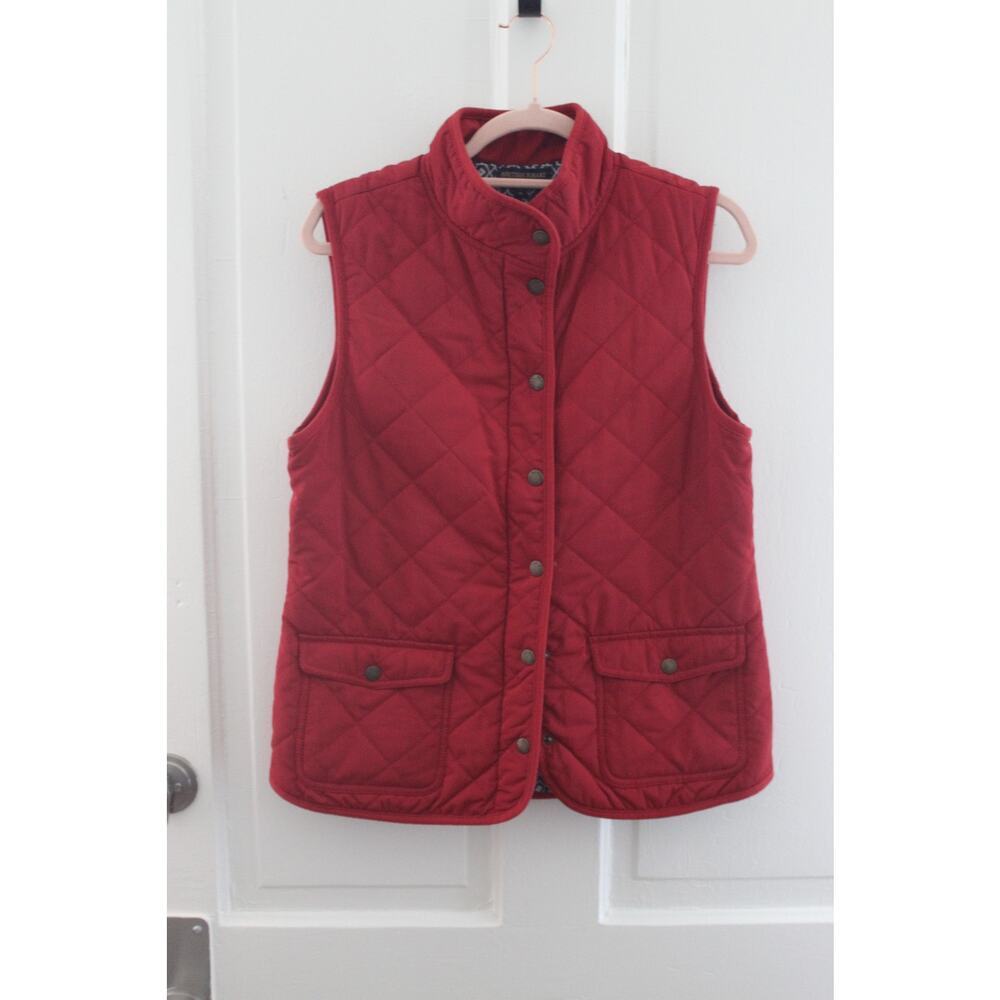 British Khaki Puffer Vest Jacket Women's Size Medium Red Insulated Zip
